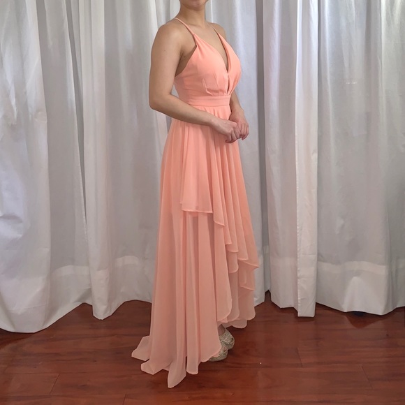 Peach chiffon asymmetrical dress - Picture 3 of 4